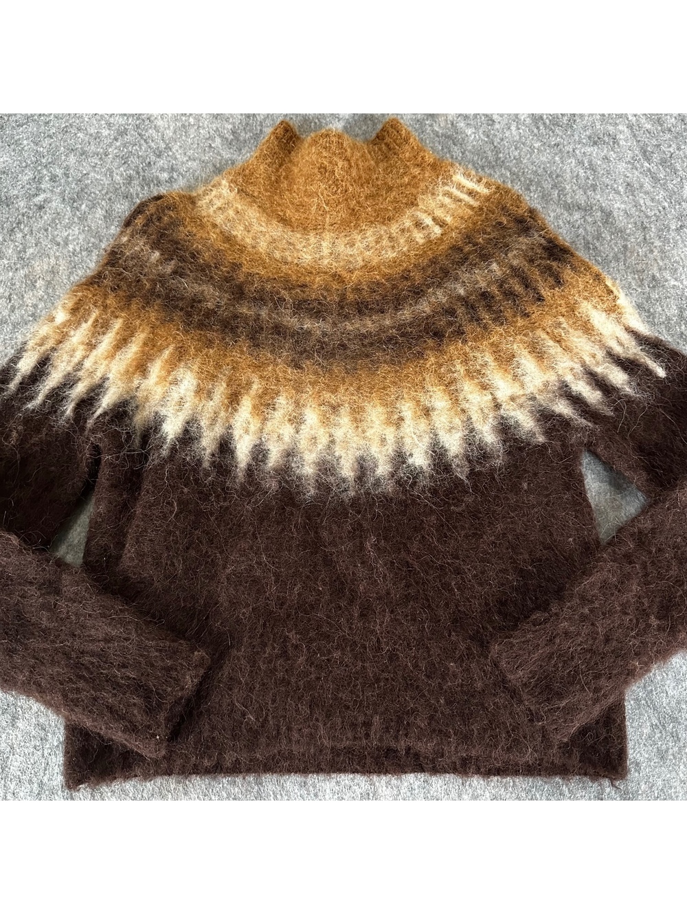 Banana Republic Fuzzy Alpaca Fair Isle Mock Neck Sweater Brown Cream XS